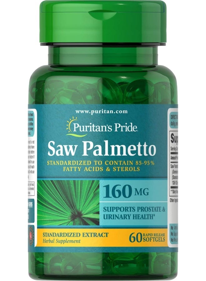 Puritan's Pride Saw Palmetto Standardized Extract 160 mg Softgels, 60 Count(Pack of 1) - Image 1